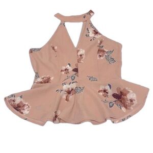 Pink floral peplum halter top